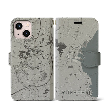 【与那原（沖縄県）】地図柄iPhoneケース（手帳タイプ）モノトーン・iPhone 13 mini 用