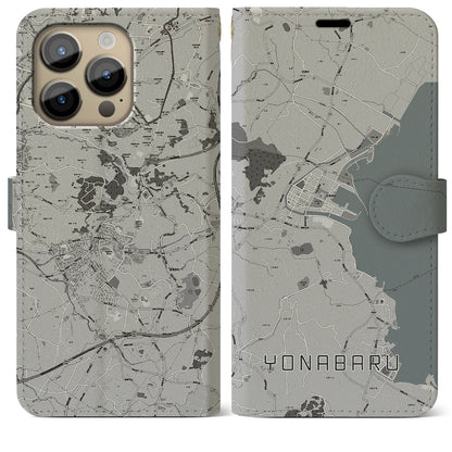 【与那原（沖縄県）】地図柄iPhoneケース（手帳タイプ）モノトーン・iPhone 14 Pro Max 用