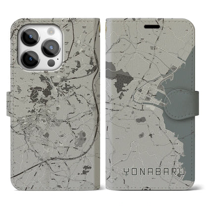 【与那原（沖縄県）】地図柄iPhoneケース（手帳タイプ）モノトーン・iPhone 14 Pro 用
