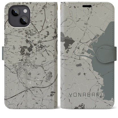 【与那原（沖縄県）】地図柄iPhoneケース（手帳タイプ）モノトーン・iPhone 14 Plus 用