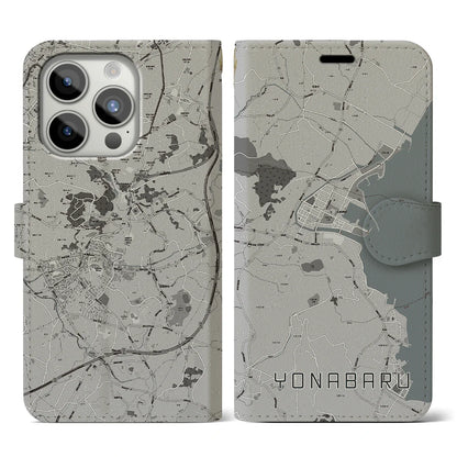 【与那原（沖縄県）】地図柄iPhoneケース（手帳タイプ）モノトーン・iPhone 15 Pro 用