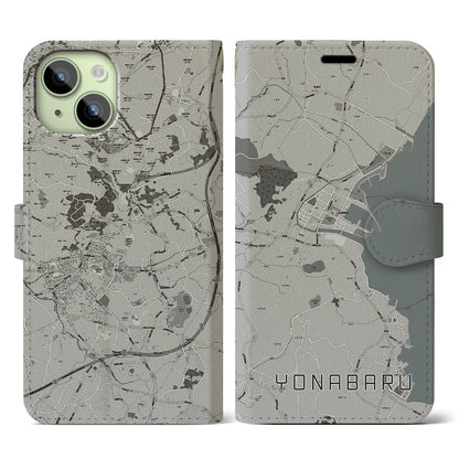 【与那原（沖縄県）】地図柄iPhoneケース（手帳タイプ）モノトーン・iPhone 15 用