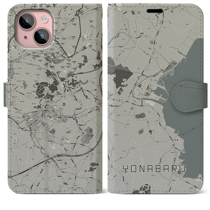 【与那原（沖縄県）】地図柄iPhoneケース（手帳タイプ）モノトーン・iPhone 15 Plus 用