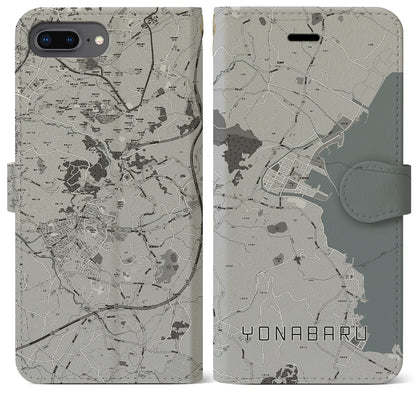 【与那原（沖縄県）】地図柄iPhoneケース（手帳タイプ）モノトーン・iPhone 8Plus /7Plus / 6sPlus / 6Plus 用