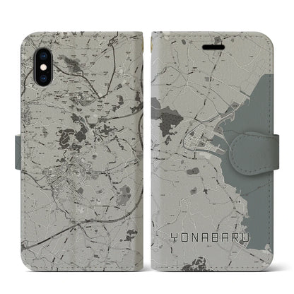 【与那原（沖縄県）】地図柄iPhoneケース（手帳タイプ）モノトーン・iPhone XS / X 用