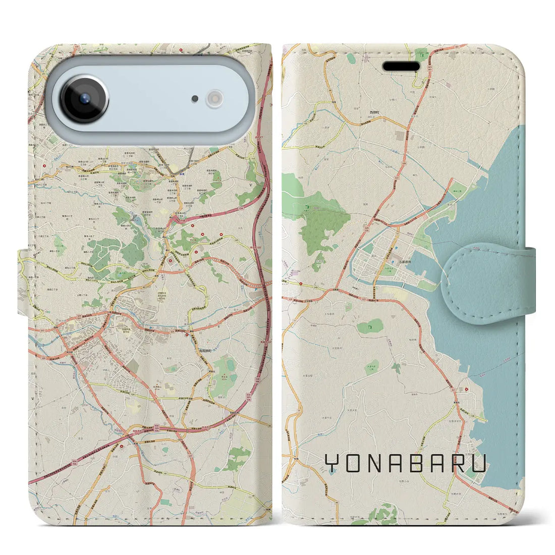 【与那原(沖縄県)】地図柄iPhoneケース(手帳タイプ)モノトーン・iPhone 17 Pro Max 用