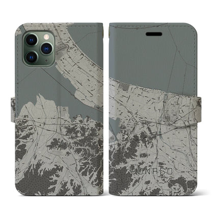 【米子（鳥取県）】地図柄iPhoneケース（手帳タイプ）モノトーン・iPhone 11 Pro 用