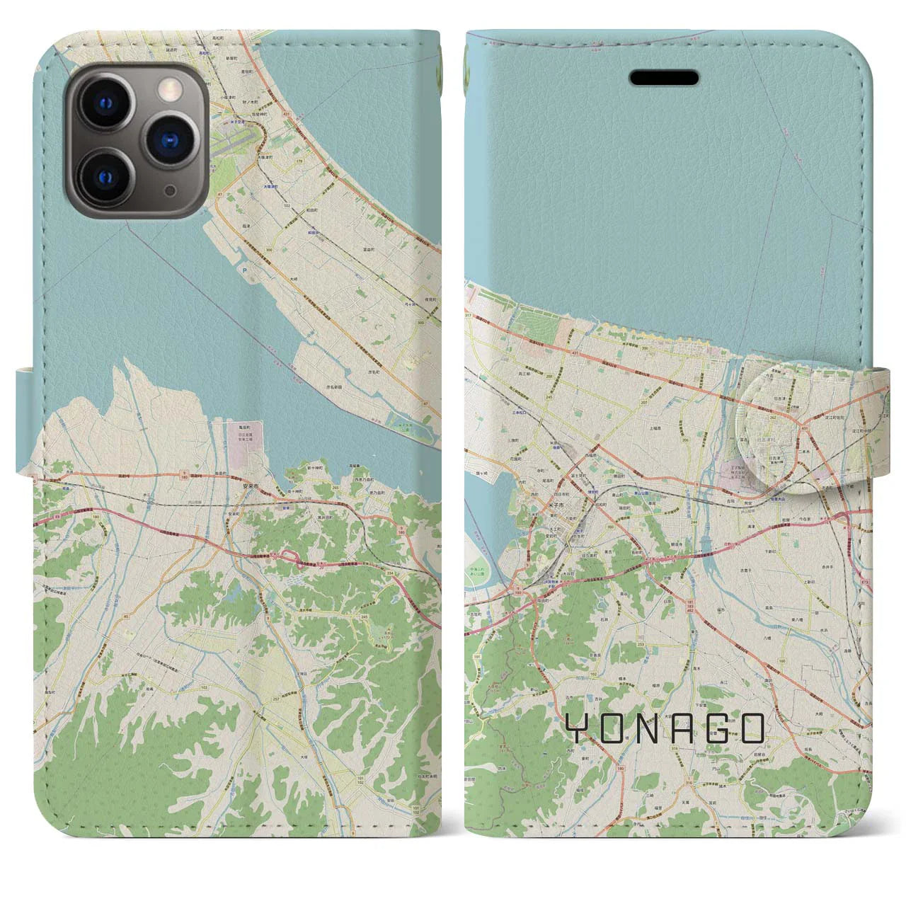 【米子（鳥取県）】地図柄iPhoneケース（手帳タイプ）ナチュラル・iPhone 11 Pro Max 用