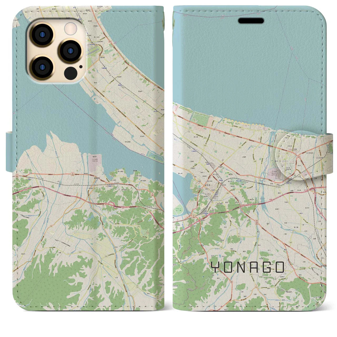 【米子（鳥取県）】地図柄iPhoneケース（手帳タイプ）ナチュラル・iPhone 12 Pro Max 用