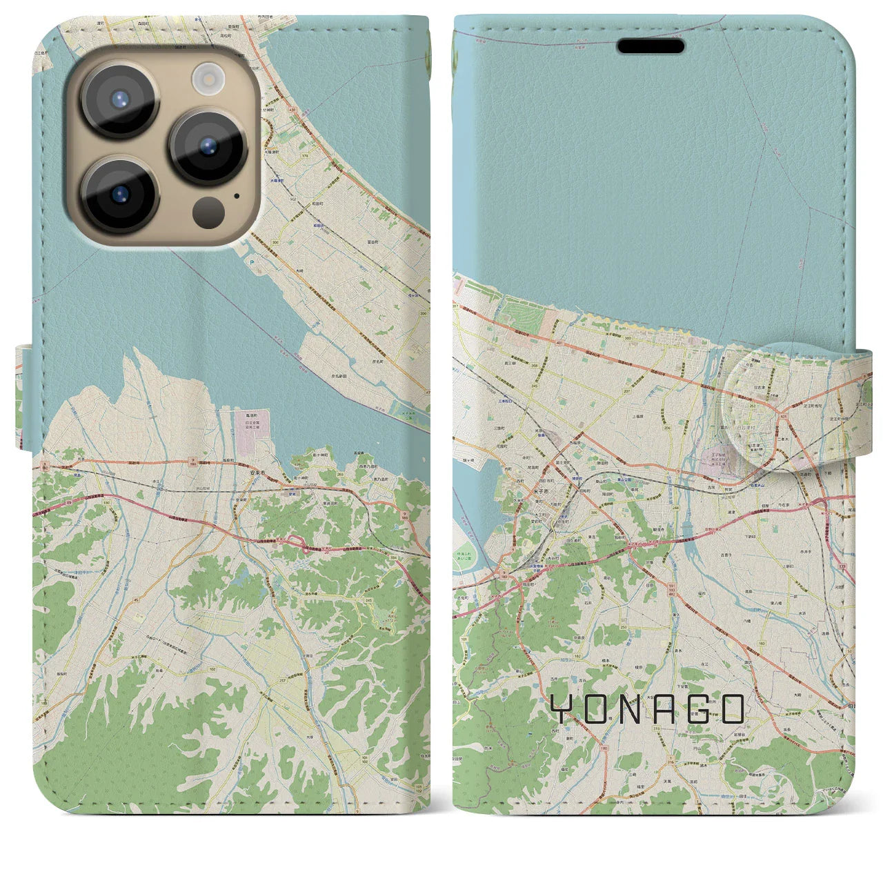 【米子（鳥取県）】地図柄iPhoneケース（手帳タイプ）ナチュラル・iPhone 14 Pro Max 用