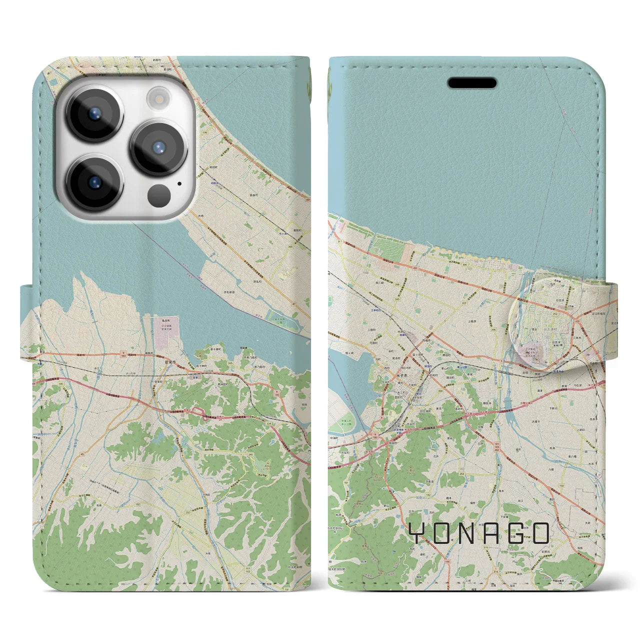 【米子（鳥取県）】地図柄iPhoneケース（手帳タイプ）ナチュラル・iPhone 14 Pro 用