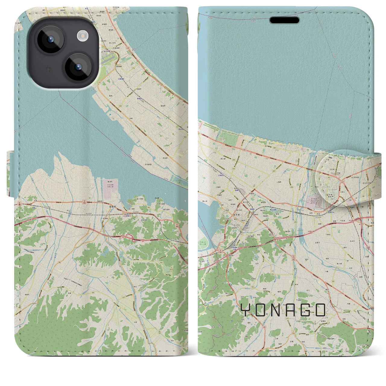 【米子（鳥取県）】地図柄iPhoneケース（手帳タイプ）ナチュラル・iPhone 14 Plus 用