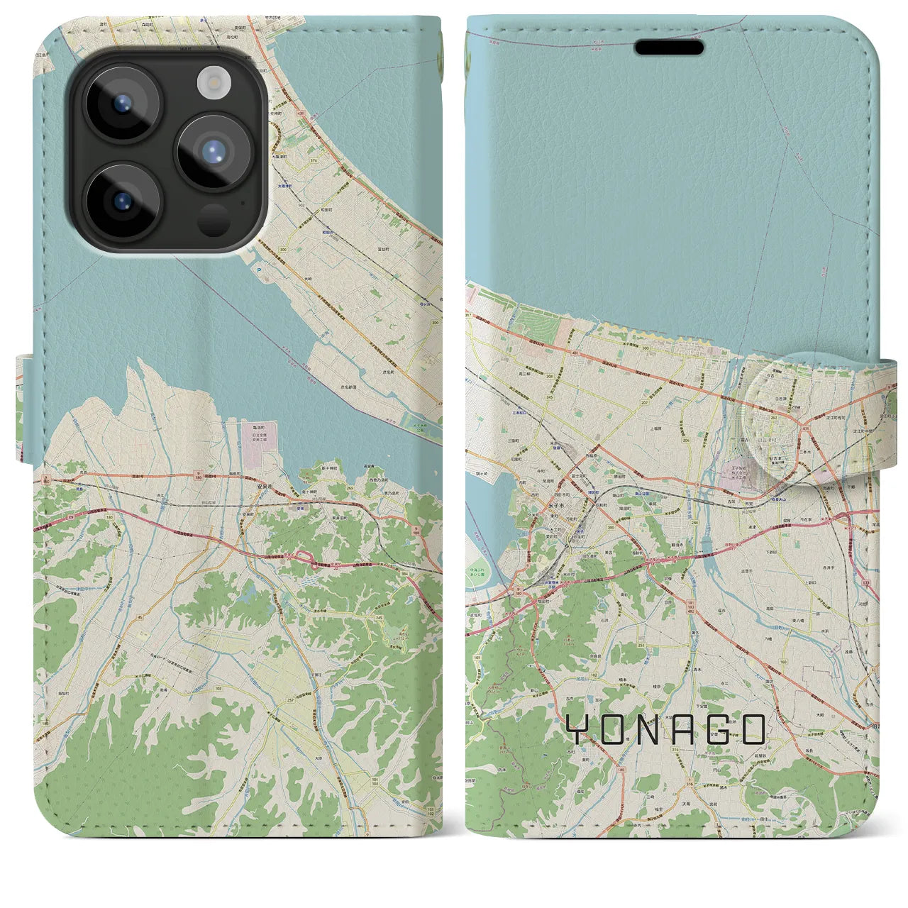 【米子（鳥取県）】地図柄iPhoneケース（手帳タイプ）ナチュラル・iPhone 15 Pro Max 用