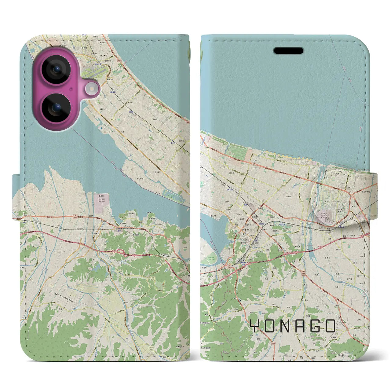 【米子（鳥取県）】地図柄iPhoneケース（手帳タイプ）ナチュラル・iPhone 16 Pro 用