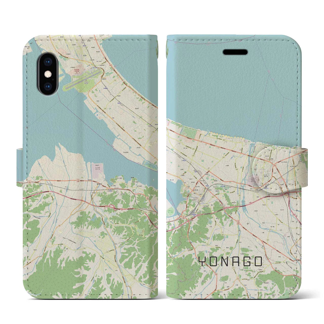 【米子（鳥取県）】地図柄iPhoneケース（手帳タイプ）ナチュラル・iPhone XS / X 用