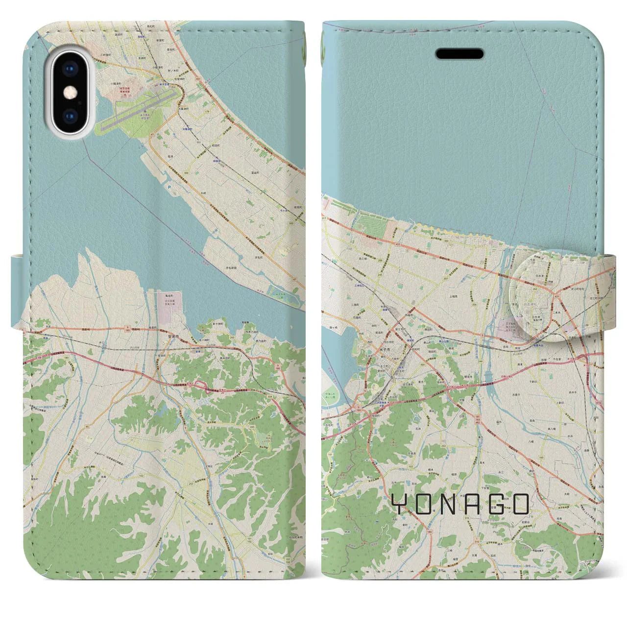 【米子（鳥取県）】地図柄iPhoneケース（手帳タイプ）ナチュラル・iPhone XS Max 用