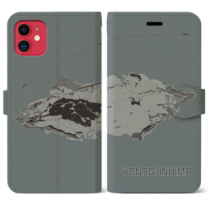 【与那国島（沖縄県）】地図柄iPhoneケース（手帳タイプ）モノトーン・iPhone 11 用
