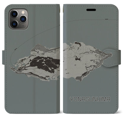 【与那国島（沖縄県）】地図柄iPhoneケース（手帳タイプ）モノトーン・iPhone 11 Pro Max 用
