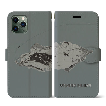 【与那国島（沖縄県）】地図柄iPhoneケース（手帳タイプ）モノトーン・iPhone 11 Pro 用