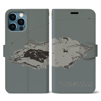 【与那国島（沖縄県）】地図柄iPhoneケース（手帳タイプ）モノトーン・iPhone 12 / 12 Pro 用