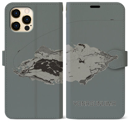 【与那国島（沖縄県）】地図柄iPhoneケース（手帳タイプ）モノトーン・iPhone 12 Pro Max 用