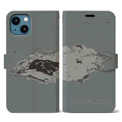 【与那国島（沖縄県）】地図柄iPhoneケース（手帳タイプ）モノトーン・iPhone 13 用