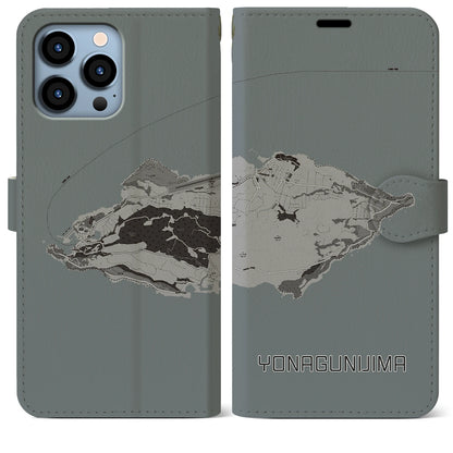 【与那国島（沖縄県）】地図柄iPhoneケース（手帳タイプ）モノトーン・iPhone 13 Pro Max 用