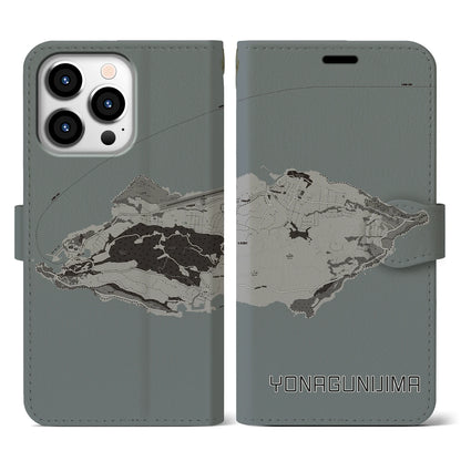 【与那国島（沖縄県）】地図柄iPhoneケース（手帳タイプ）モノトーン・iPhone 13 Pro 用