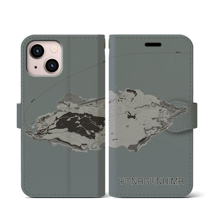 【与那国島（沖縄県）】地図柄iPhoneケース（手帳タイプ）モノトーン・iPhone 13 mini 用
