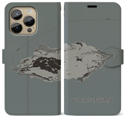 【与那国島（沖縄県）】地図柄iPhoneケース（手帳タイプ）モノトーン・iPhone 14 Pro Max 用