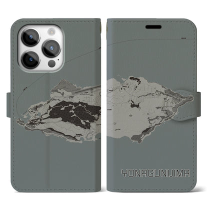 【与那国島（沖縄県）】地図柄iPhoneケース（手帳タイプ）モノトーン・iPhone 14 Pro 用