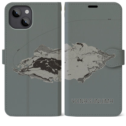 【与那国島（沖縄県）】地図柄iPhoneケース（手帳タイプ）モノトーン・iPhone 14 Plus 用