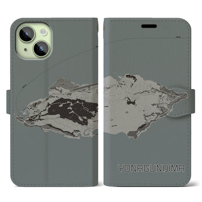 【与那国島（沖縄県）】地図柄iPhoneケース（手帳タイプ）モノトーン・iPhone 15 用