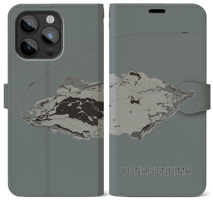 【与那国島（沖縄県）】地図柄iPhoneケース（手帳タイプ）モノトーン・iPhone 15 Pro Max 用