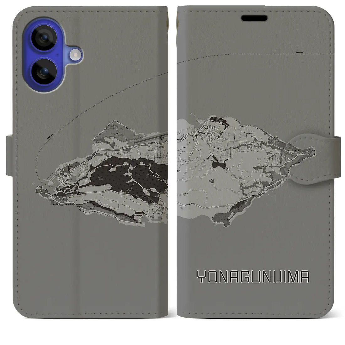 【与那国島(沖縄県)】地図柄iPhoneケース(手帳タイプ)モノトーン・iPhone 16 Pro Max 用