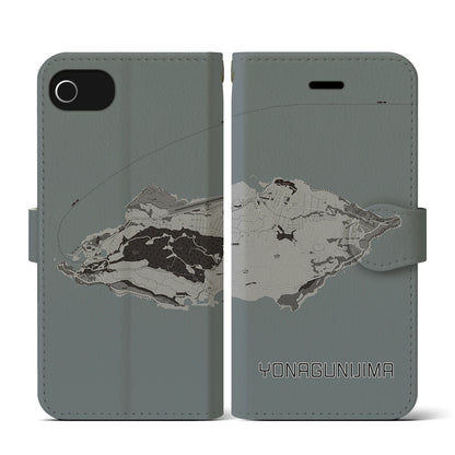 【与那国島（沖縄県）】地図柄iPhoneケース（手帳タイプ）モノトーン・iPhone SE（第3 / 第2世代） / 8 / 7 / 6s / 6 用