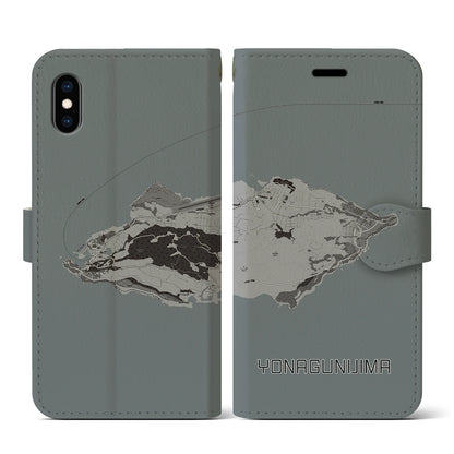 【与那国島（沖縄県）】地図柄iPhoneケース（手帳タイプ）モノトーン・iPhone XS / X 用