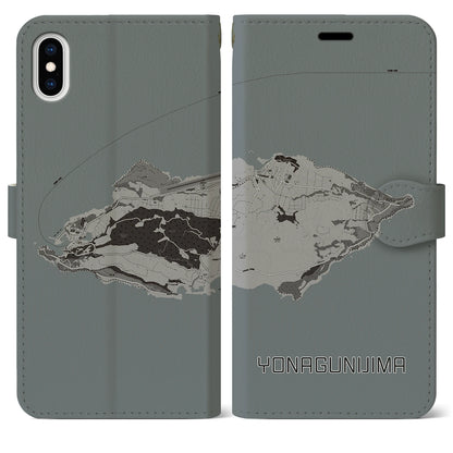 【与那国島（沖縄県）】地図柄iPhoneケース（手帳タイプ）モノトーン・iPhone XS Max 用