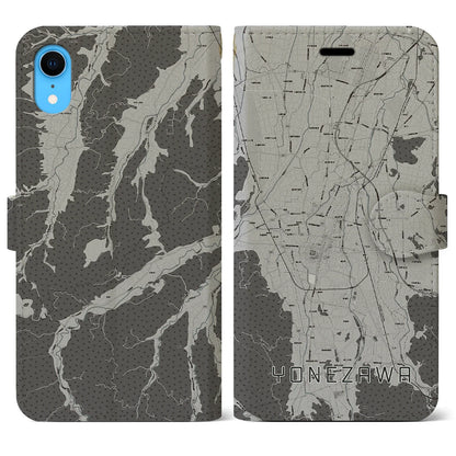 【米沢（山形県）】地図柄iPhoneケース（手帳タイプ）モノトーン・iPhone XR 用