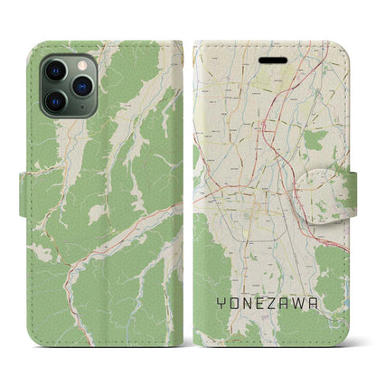 【米沢（山形県）】地図柄iPhoneケース（手帳タイプ）ナチュラル・iPhone 11 Pro 用