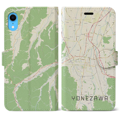 【米沢（山形県）】地図柄iPhoneケース（手帳タイプ）ナチュラル・iPhone XR 用