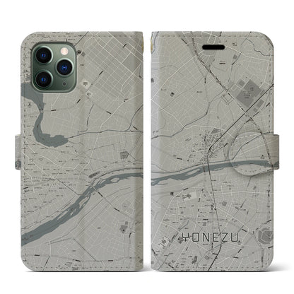 【米津（愛知県）】地図柄iPhoneケース（手帳タイプ）モノトーン・iPhone 11 Pro 用