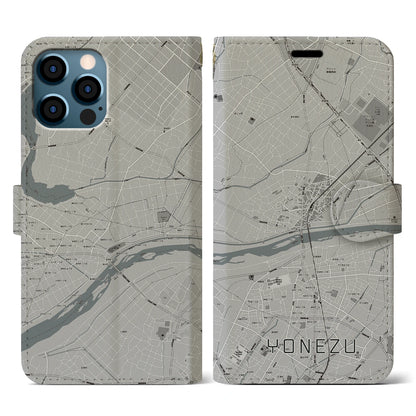 【米津（愛知県）】地図柄iPhoneケース（手帳タイプ）モノトーン・iPhone 12 / 12 Pro 用