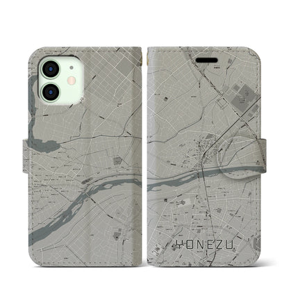 【米津（愛知県）】地図柄iPhoneケース（手帳タイプ）モノトーン・iPhone 12 mini 用