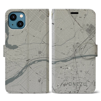 【米津（愛知県）】地図柄iPhoneケース（手帳タイプ）モノトーン・iPhone 13 用