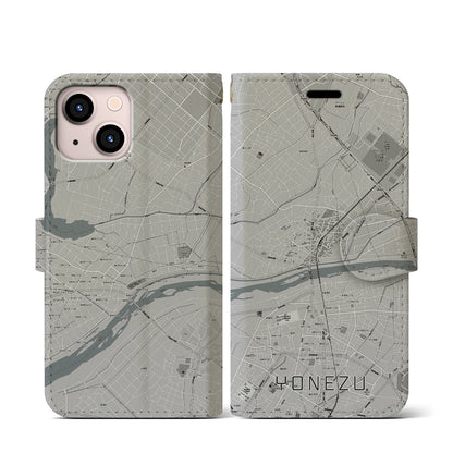 【米津（愛知県）】地図柄iPhoneケース（手帳タイプ）モノトーン・iPhone 13 mini 用