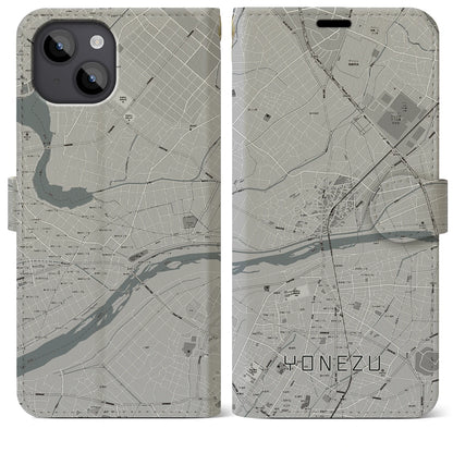 【米津（愛知県）】地図柄iPhoneケース（手帳タイプ）モノトーン・iPhone 14 Plus 用