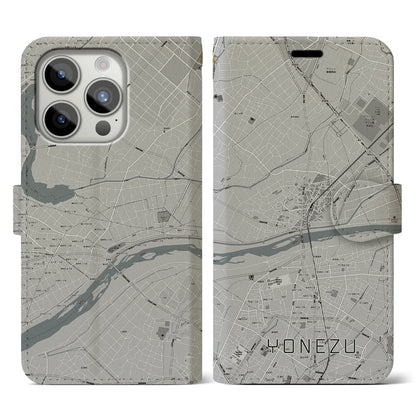 【米津（愛知県）】地図柄iPhoneケース（手帳タイプ）モノトーン・iPhone 15 Pro 用