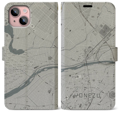 【米津（愛知県）】地図柄iPhoneケース（手帳タイプ）モノトーン・iPhone 15 Plus 用