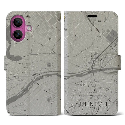 【米津（愛知県）】地図柄iPhoneケース（手帳タイプ）モノトーン・iPhone 16 Pro 用